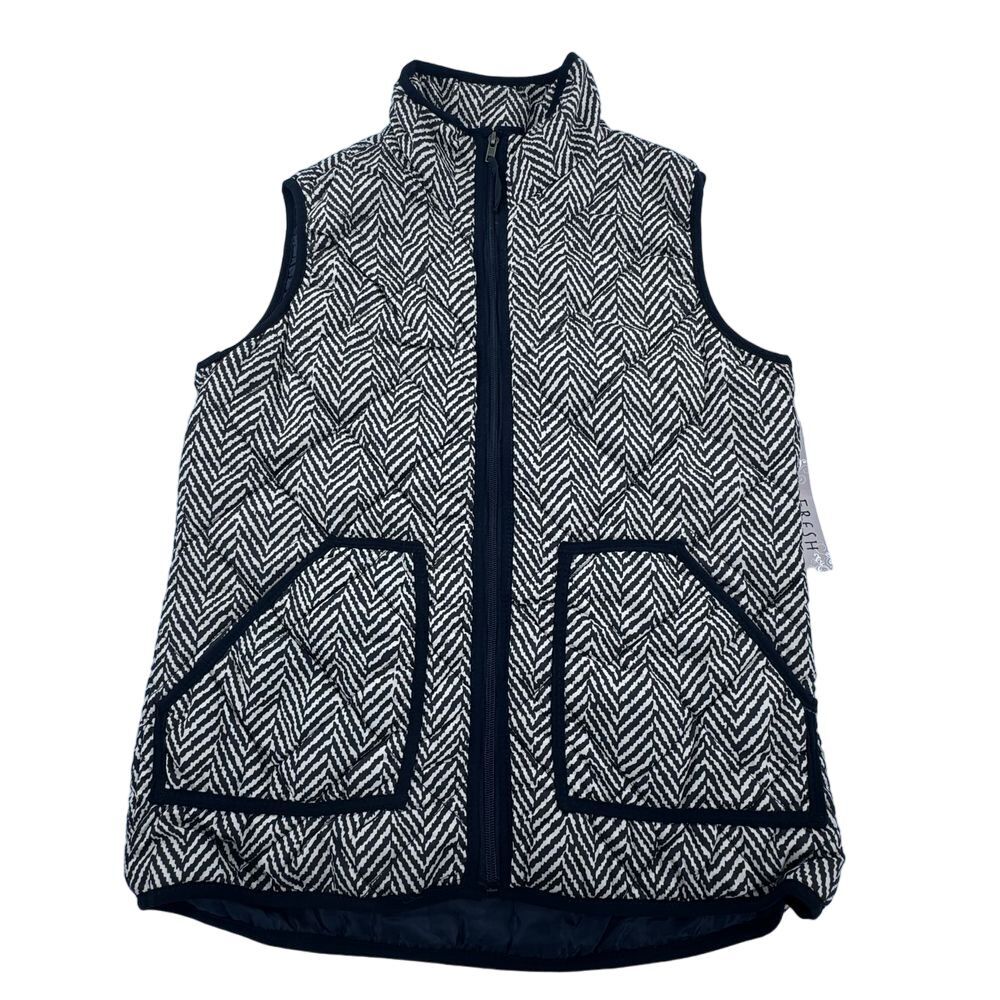 Fresh Women's‎ Herringbone Puffer Vest Zip-Up Sleeveless Jacket Black White M